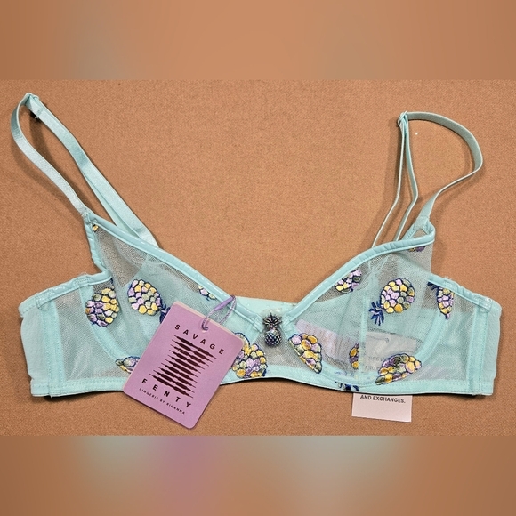NWT Savage x Fenty Tutti Frutti Embroidered Tulle unlined pineapple bra - Picture 4 of 10